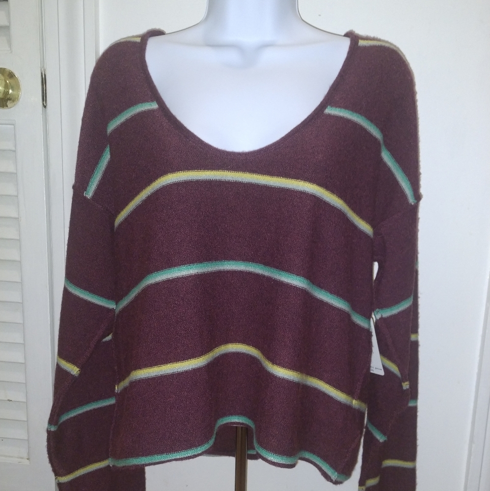 Free People Plum Stripe Combo Sweater NWT